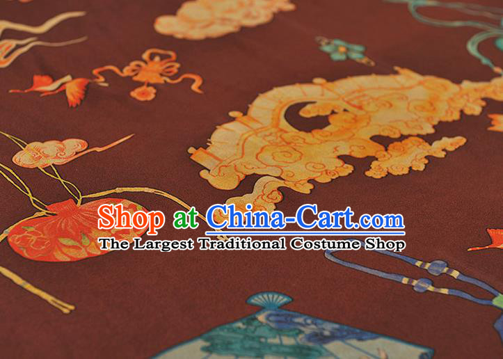 Chinese Traditional Folding Fan Pattern Dress Fabric Cheongsam Dark Red Silk Cloth Gambiered Guangdong Gauze