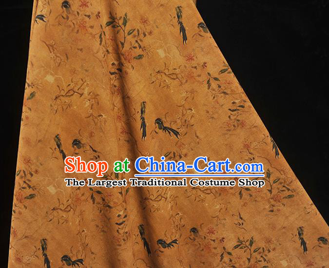 Chinese Gambiered Guangdong Gauze Traditional Birds Pattern Dress Fabric Cheongsam Ginger Silk Cloth