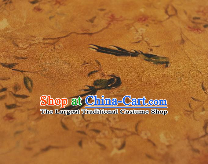 Chinese Gambiered Guangdong Gauze Traditional Birds Pattern Dress Fabric Cheongsam Ginger Silk Cloth