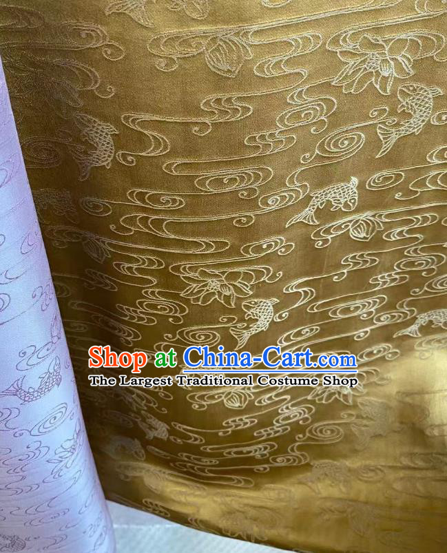 Chinese Classical Carps Pattern Golden Brocade Jacquard Tapestry Cloth Traditional Qipao Dress Drapery Silk Fabric