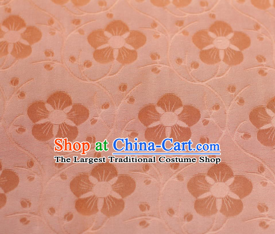 Chinese Traditional Qipao Dress Drapery Orange Silk Fabric Classical Plum Blossom Pattern Brocade Jacquard Tapestry Cloth