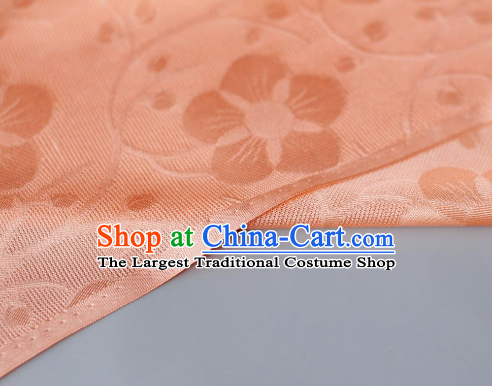 Chinese Traditional Qipao Dress Drapery Orange Silk Fabric Classical Plum Blossom Pattern Brocade Jacquard Tapestry Cloth