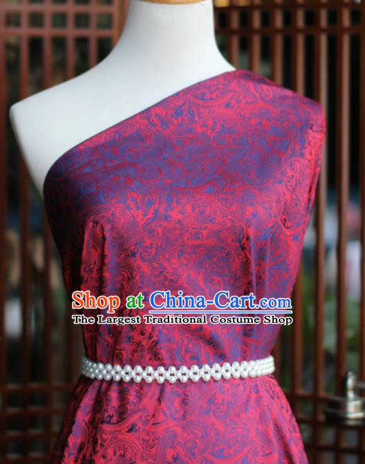 Chinese Silk Fabric Classical Pattern Wine Red Brocade Cloth Jacquard Tapestry Cloth Traditional Qipao Dress Drapery
