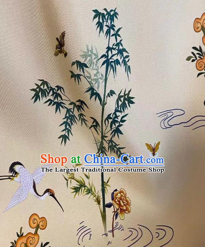 Chinese Traditional Tang Suit Drapery Beige Silk Fabric Classical Cranes Pattern Brocade Cloth Tapestry Material