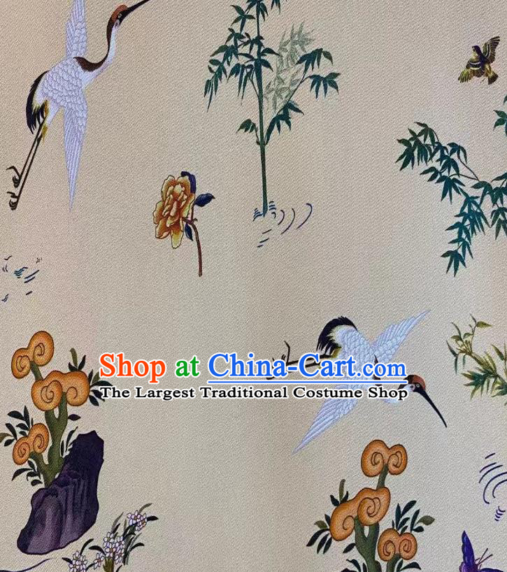 Chinese Traditional Tang Suit Drapery Beige Silk Fabric Classical Cranes Pattern Brocade Cloth Tapestry Material