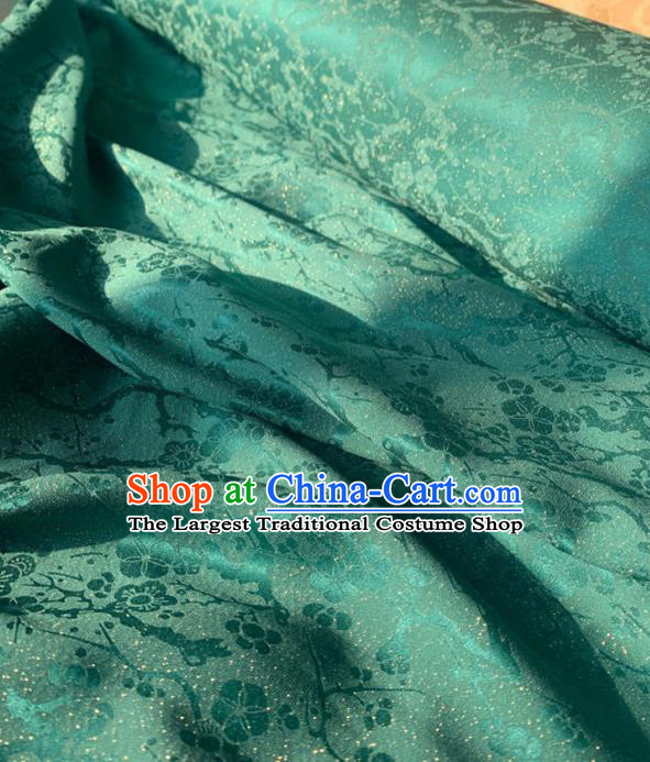Chinese Classical Plum Blossom Pattern Brocade Cloth Jacquard Tapestry Material Traditional Tang Suit Drapery Green Silk Fabric