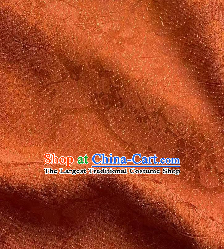 Chinese Traditional Tang Suit Drapery Rust Red Silk Fabric Classical Plum Blossom Pattern Brocade Cloth Jacquard Tapestry Material