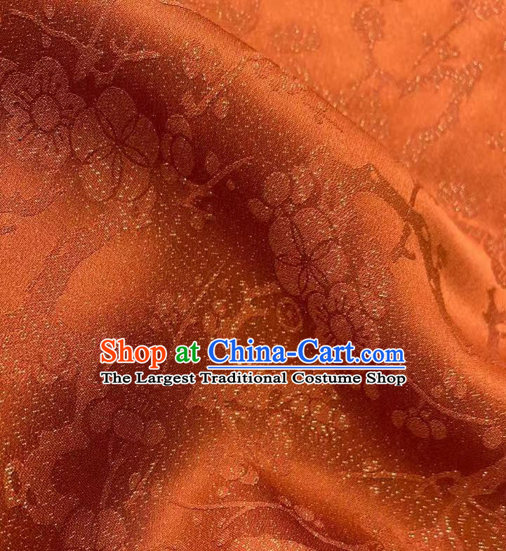 Chinese Traditional Tang Suit Drapery Rust Red Silk Fabric Classical Plum Blossom Pattern Brocade Cloth Jacquard Tapestry Material