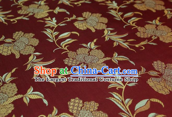 Chinese Classical Broken Peony Pattern Song Brocade Cloth Jacquard Tapestry Material Traditional Qipao Dress Drapery Wine Red Silk Fabric