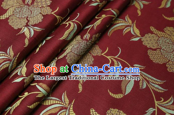 Chinese Classical Broken Peony Pattern Song Brocade Cloth Jacquard Tapestry Material Traditional Qipao Dress Drapery Wine Red Silk Fabric