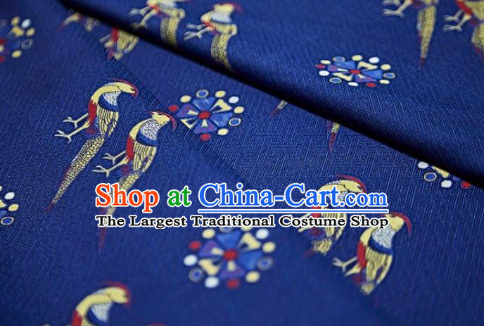 Chinese Royalblue Silk Fabric Classical Birds Pattern Song Brocade Cloth Jacquard Tapestry Material Traditional Hanfu Dress Drapery