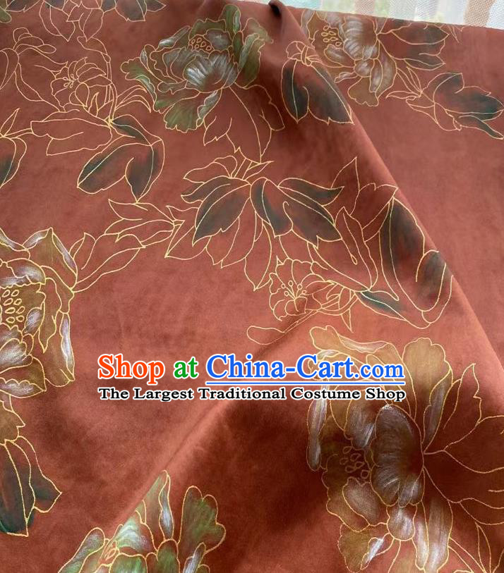 Chinese Hand Painting Gambiered Guangdong Gauze Traditional Cheongsam Drapery Red Silk Fabric Classical Peony Pattern Brocade Cloth