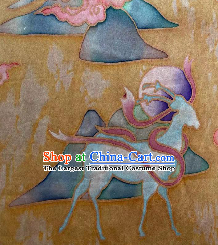 Chinese Yellow Silk Fabric Classical Brocade Cloth Han Painting Nine Color Deer Gambiered Guangdong Gauze Traditional Cheongsam Drapery