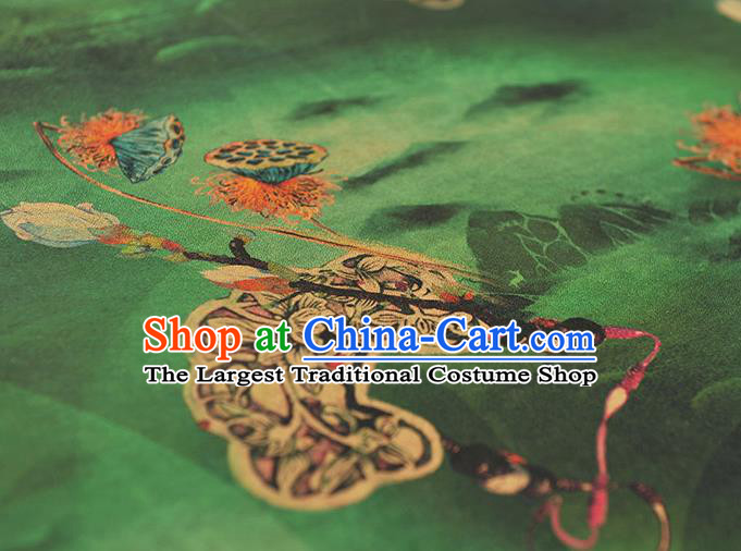 Chinese Traditional Lotus Seedpod Pattern Dress Fabric Cheongsam Silk Cloth Green Gambiered Guangdong Gauze