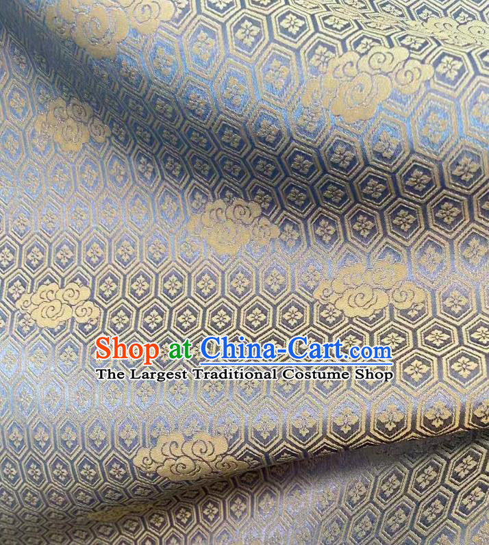 Chinese Traditional Qipao Dress Drapery Silk Fabric Classical Septaria Pattern Blue Brocade Jacquard Tapestry Cloth