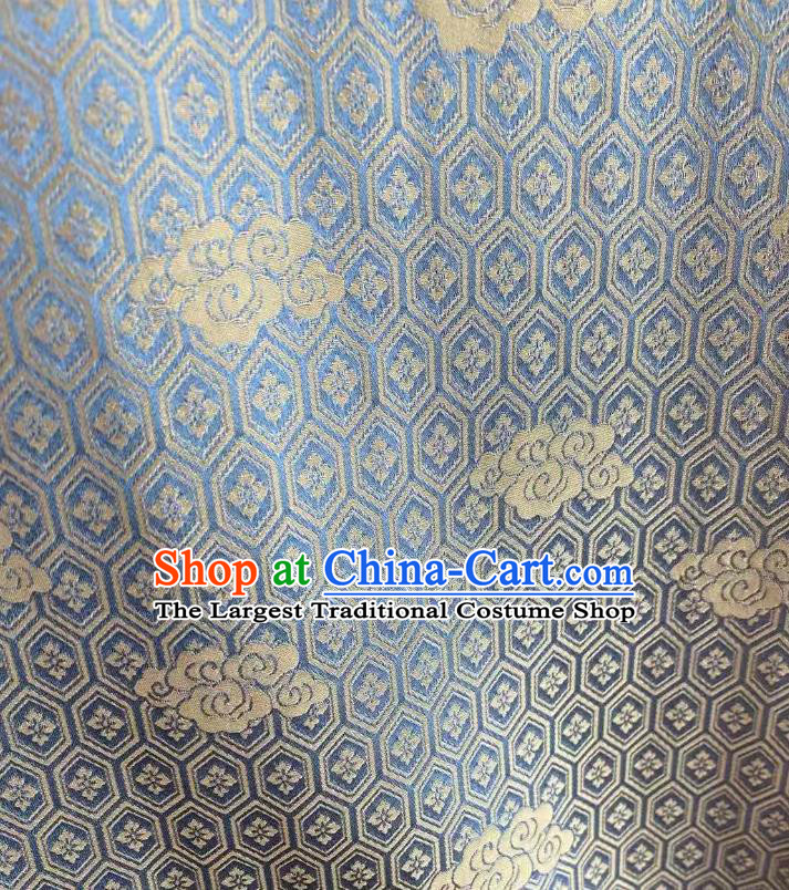 Chinese Traditional Qipao Dress Drapery Silk Fabric Classical Septaria Pattern Blue Brocade Jacquard Tapestry Cloth