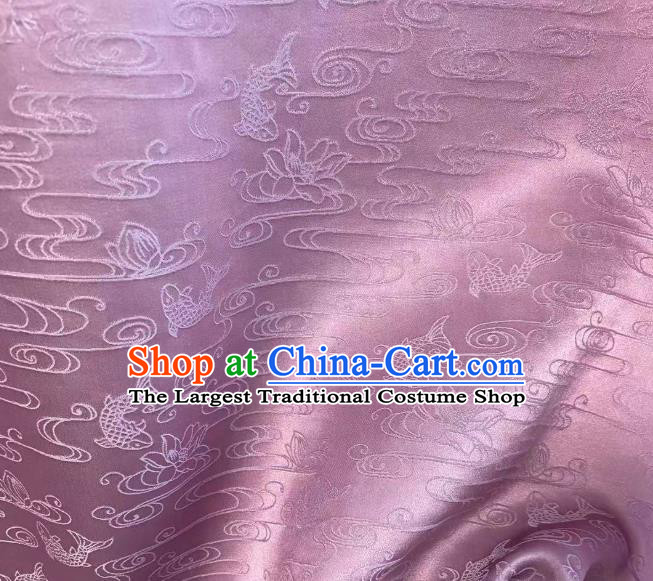 Chinese Jacquard Tapestry Cloth Traditional Qipao Dress Drapery Silk Fabric Classical Carps Pattern Lilac Brocade