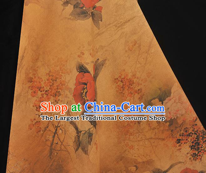 Chinese High Quality Ginger Gambiered Guangdong Gauze Traditional Peony Pattern Dress Fabric Cheongsam Silk Cloth