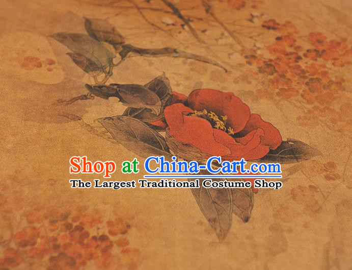 Chinese High Quality Ginger Gambiered Guangdong Gauze Traditional Peony Pattern Dress Fabric Cheongsam Silk Cloth