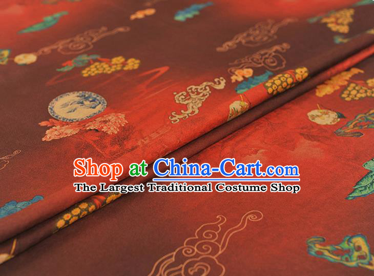 Chinese Traditional Peony Pattern Dress Fabric Cheongsam Silk Cloth High Quality Dark Red Gambiered Guangdong Gauze