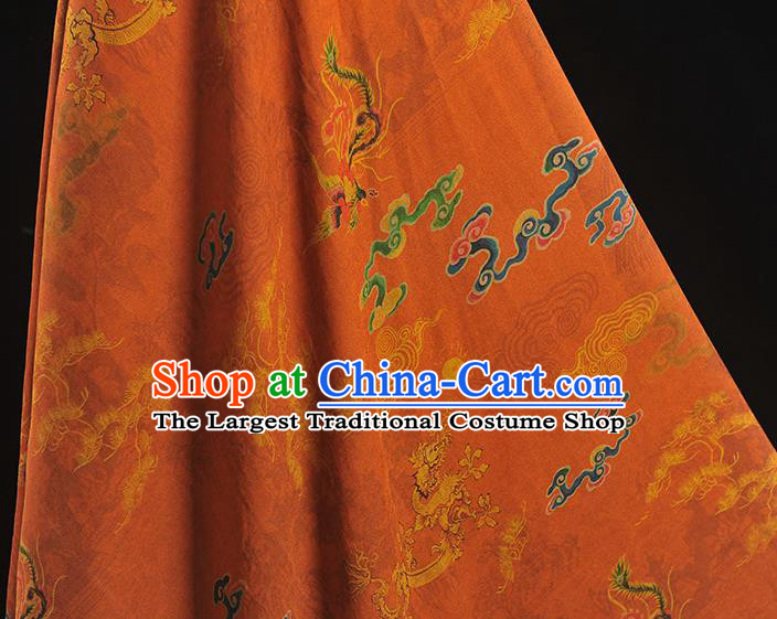 Chinese Traditional Dragon Phoenix Pattern Dress Fabric Cheongsam Silk Cloth Orange Gambiered Guangdong Gauze