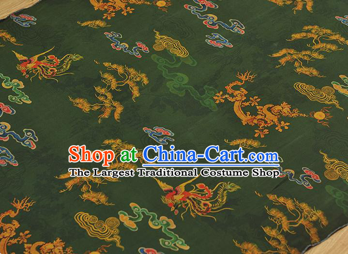 Chinese Deep Green Gambiered Guangdong Gauze Traditional Dragon Phoenix Pattern Dress Fabric Cheongsam Silk Cloth