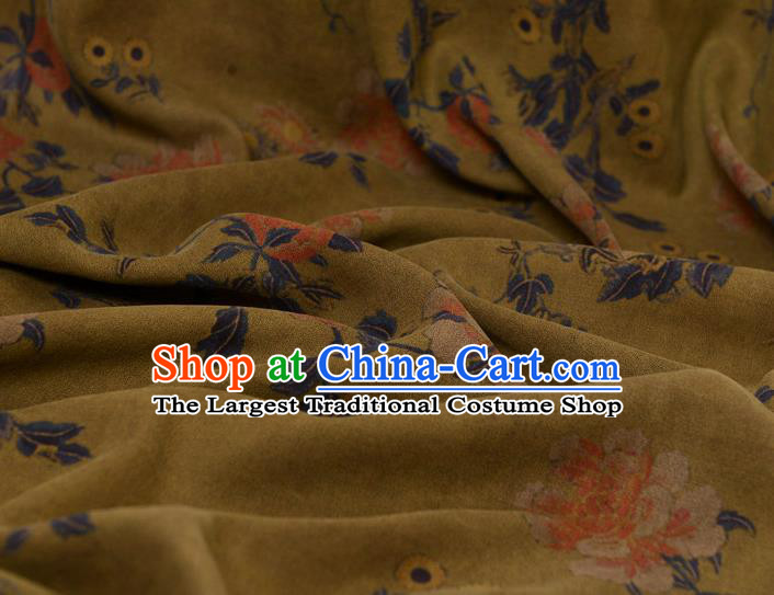 Top Chinese Yellow Gambiered Guangdong Gauze Traditional Flowers Pattern Dress Cloth Cheongsam Silk Fabric