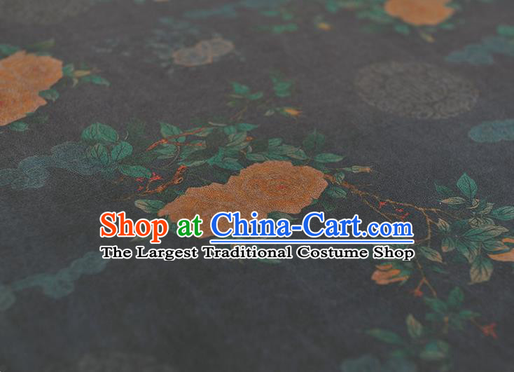 Top Chinese Traditional Roses Pattern Dress Cloth Cheongsam Silk Fabric Navy Gambiered Guangdong Gauze