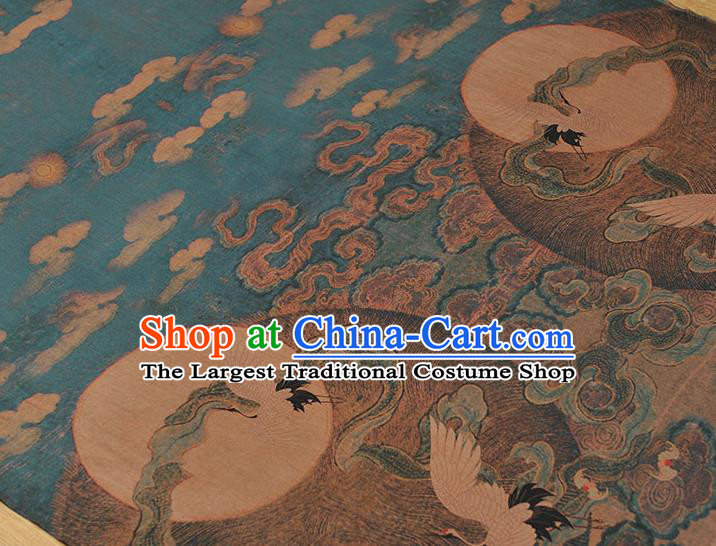 China Classical Cloud Crane Pattern Silk Fabric Traditional Gambiered Guangdong Gauze Qipao Dress Cloth Drapery