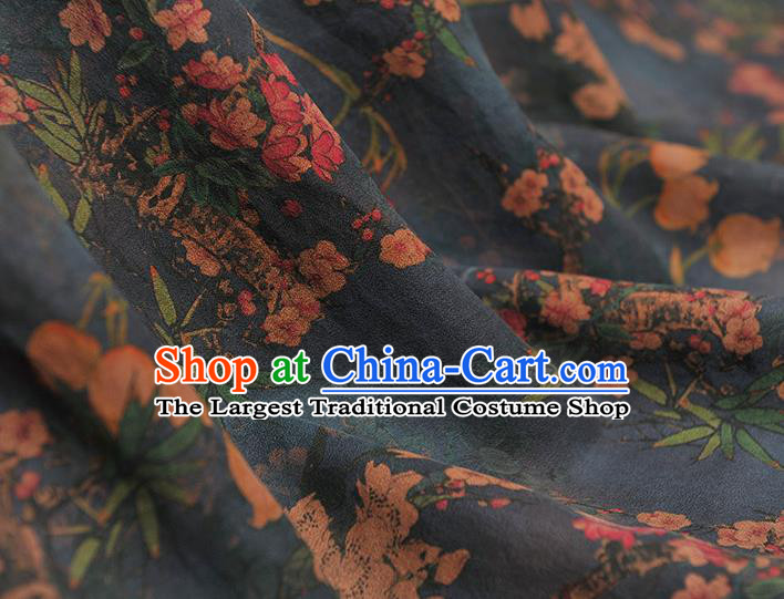 Top Chinese Traditional Convallaria Pattern Dress Cloth Cheongsam Silk Fabric Blue Gambiered Guangdong Gauze