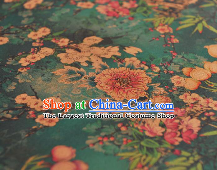 Top Chinese Green Gambiered Guangdong Gauze Traditional Convallaria Pattern Dress Cloth Cheongsam Silk Fabric