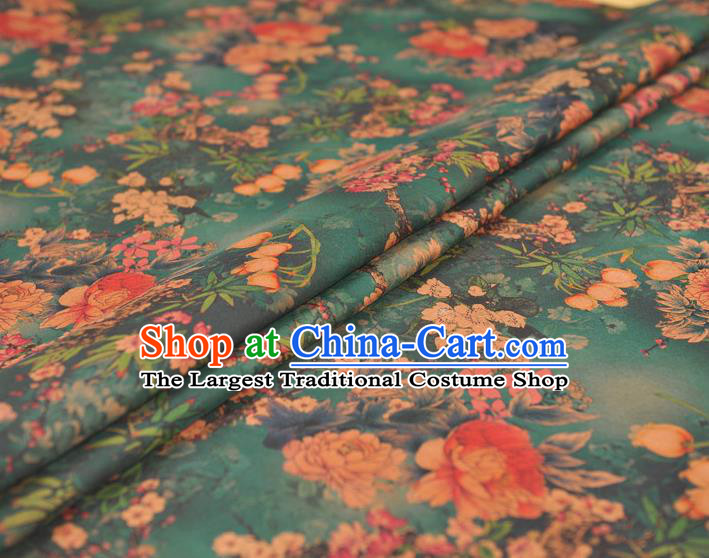 Top Chinese Green Gambiered Guangdong Gauze Traditional Convallaria Pattern Dress Cloth Cheongsam Silk Fabric