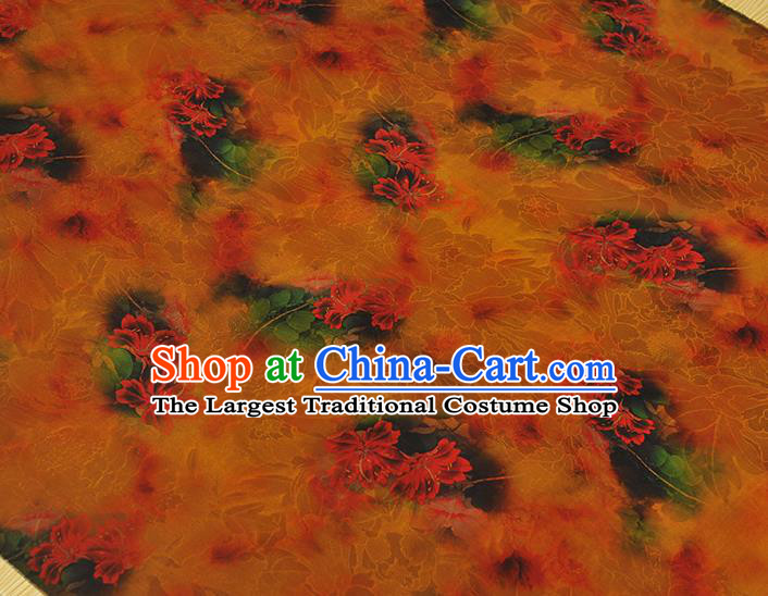 Top Chinese Cheongsam Orange Silk Fabric Gambiered Guangdong Gauze Traditional Qipao Dress Cloth