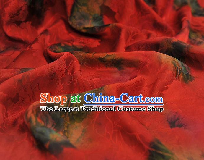 Top Chinese Traditional Qipao Dress Satin Cloth Cheongsam Red Silk Fabric Gambiered Guangdong Gauze