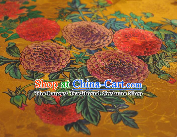 Top Chinese Cheongsam Golden Silk Fabric Gambiered Guangdong Gauze Traditional Jacquard Satin Cloth