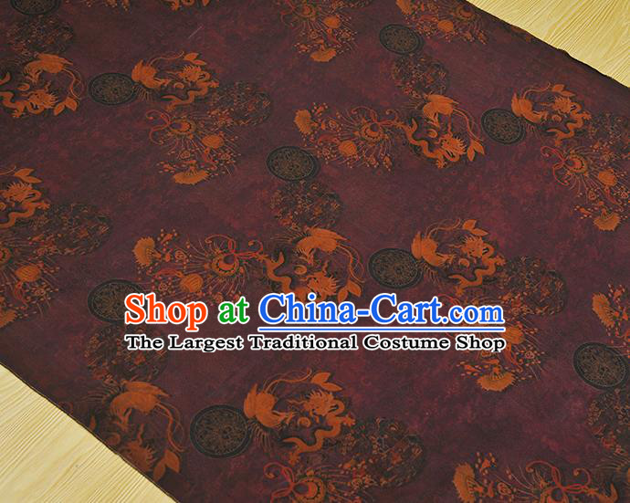 Top Chinese Classical Dragon Phoenix Pattern Gambiered Guangdong Gauze Traditional Jacquard Satin Cloth Cheongsam Purple Silk Fabric