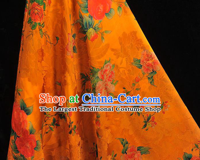 Top Chinese Cheongsam Golden Silk Fabric Classical Peony Pattern Gambiered Guangdong Gauze Traditional Jacquard Satin Cloth