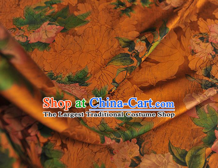 Top Chinese Cheongsam Silk Fabric Classical Hibiscus Pattern Orange Gambiered Guangdong Gauze Traditional Jacquard Satin Cloth