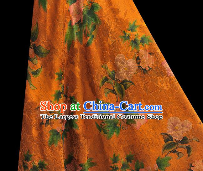 Top Chinese Cheongsam Silk Fabric Classical Hibiscus Pattern Orange Gambiered Guangdong Gauze Traditional Jacquard Satin Cloth