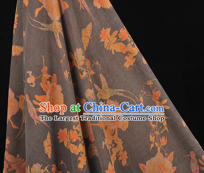 Chinese Cheongsam Silk Fabric Top Grey Gambiered Guangdong Gauze Traditional Flowers Pattern Dress Cloth