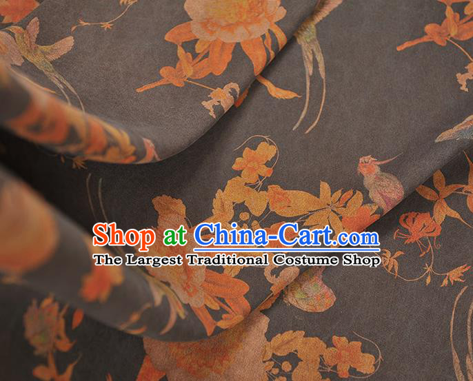 Chinese Cheongsam Silk Fabric Top Grey Gambiered Guangdong Gauze Traditional Flowers Pattern Dress Cloth