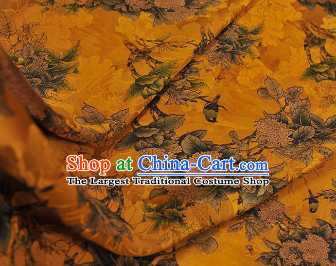 Top Chinese Classical Hydrangea Pattern Golden Gambiered Guangdong Gauze Traditional Jacquard Satin Cloth Cheongsam Silk Fabric