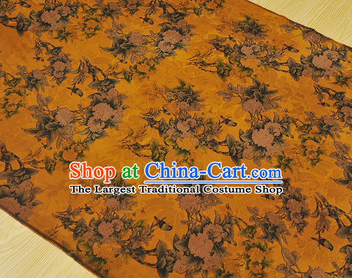 Top Chinese Classical Hydrangea Pattern Golden Gambiered Guangdong Gauze Traditional Jacquard Satin Cloth Cheongsam Silk Fabric