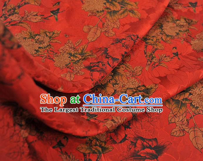 Top Chinese Cheongsam Silk Fabric Classical Hydrangea Pattern Red Gambiered Guangdong Gauze Traditional Jacquard Satin Cloth