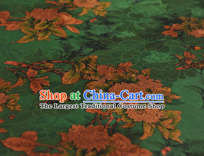 Top Chinese Traditional Jacquard Satin Cloth Cheongsam Silk Fabric Classical Hydrangea Pattern Green Gambiered Guangdong Gauze