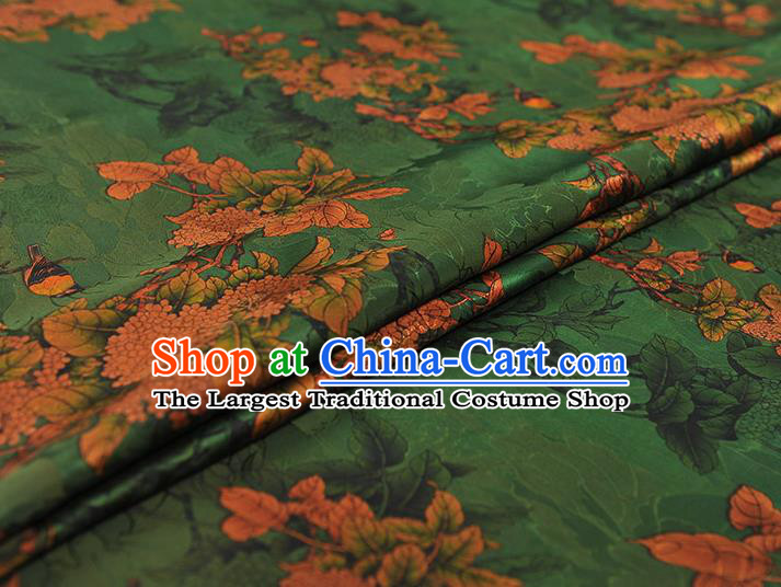Top Chinese Traditional Jacquard Satin Cloth Cheongsam Silk Fabric Classical Hydrangea Pattern Green Gambiered Guangdong Gauze