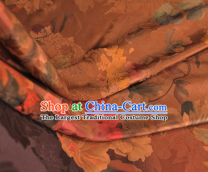 Top Chinese Classical Gambiered Guangdong Gauze Traditional Jacquard Brown Brocade Cloth Cheongsam Silk Fabric