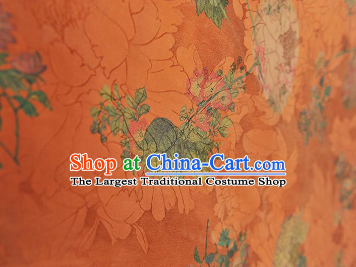 Top Chinese Orange Gambiered Guangdong Gauze Traditional Jacquard Brocade Cloth Cheongsam Classical Daisy Pattern Silk Fabric