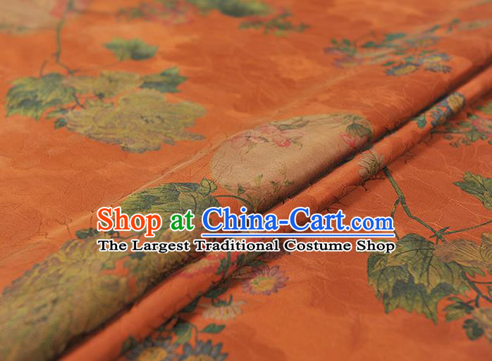Top Chinese Orange Gambiered Guangdong Gauze Traditional Jacquard Brocade Cloth Cheongsam Classical Daisy Pattern Silk Fabric