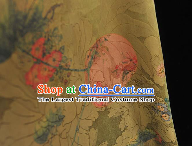 Top Chinese Cheongsam Classical Daisy Pattern Silk Fabric Olive Green Gambiered Guangdong Gauze Traditional Jacquard Brocade Cloth